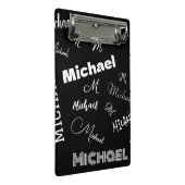 あなたの名前とモノグラムカスタムのパターン黒 ミニクリップボード (アングル)