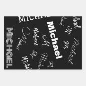 あなたの名前とモノグラムカスタムのパターン黒 ラッピングペーパーシート (正面2)