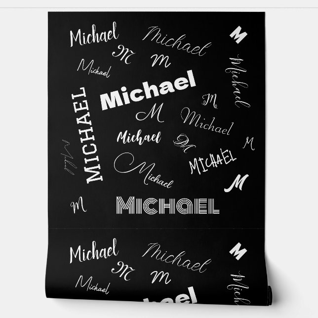 あなたの名前とモノグラムカスタムのパターン黒 壁紙 (ほどく)