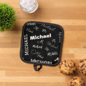 あなたの名前とモノグラムカスタムのパターン黒 鍋敷き (トップダウン)