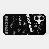 あなたの名前とモノグラムカスタムのパターン黒 iPhone 16ケース (裏面横)