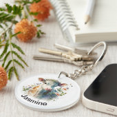 あなたの名前と可愛い牛フローラ水彩農場 キーホルダー (正面右)