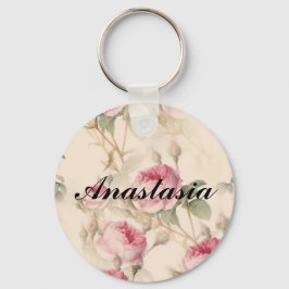 あなたの名前と素晴らしいピンクのバラ キーホルダー