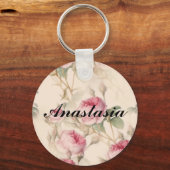 あなたの名前と素晴らしいピンクのバラ キーホルダー (正面)