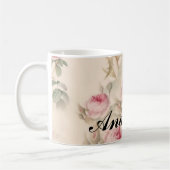 あなたの名前と素晴らしいピンクのバラ コーヒーマグカップ (左)