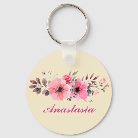 あなたの名前と驚くべきピンクの花 キーホルダー (正面)