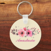 あなたの名前と驚くべきピンクの花 キーホルダー (正面)
