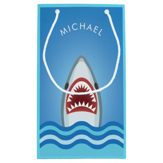あなたの名前のおもしろいなホホジロザメの誕生日 スモールペーパーバッグ (裏面)