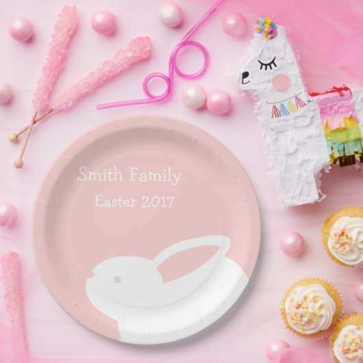 あなたの名前のイースターのウサギの紙のピンクの紙皿 ペーパープレート (パーティー)
