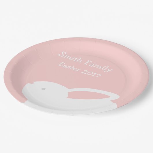 あなたの名前のイースターのウサギの紙のピンクの紙皿 ペーパープレート (アングル)