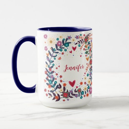 あなたの名前のカスタムフローラかわいらしインスピレーション マグカップ (左)