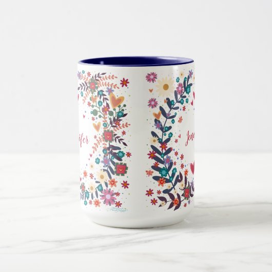 あなたの名前のカスタムフローラかわいらしインスピレーション マグカップ (中央)