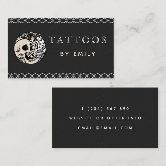 あなたの名前のタトゥー スカル&リーフ プランツ クリエイティブ 名刺 (正面/裏面)