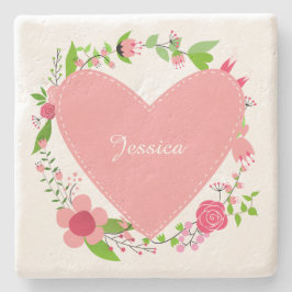 あなたの名前のハート&フラワーストーンコースター ストーンコースター
