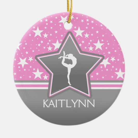 あなたの名前のピンクの星間の体操 セラミックオーナメント (正面)