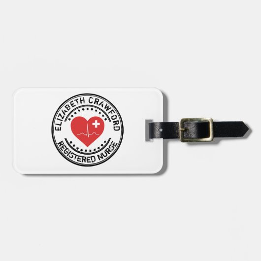 あなたの名前の公認看護師のスタンプのハートECG ラゲッジタグ (正面横)