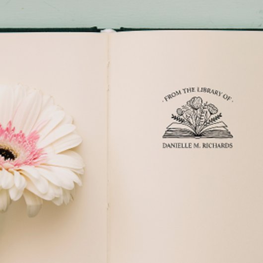 あなたの名前の図書館から 開いた本 花 ラバースタンプ