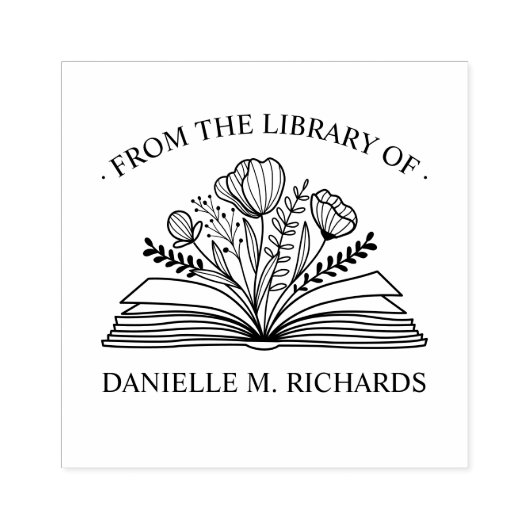 あなたの名前の図書館から 開いた本 花 ラバースタンプ (インプリント)