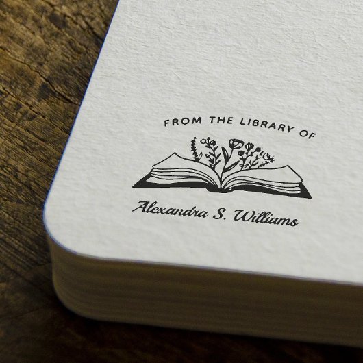 あなたの名前の図書館 開いた本の花 ラバースタンプ