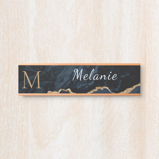 あなたの名前の手紙Agateブルー金ゴールド大理石のドアの看板 サインプレート (正面)