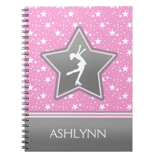 あなたの名前の星のピンクの中のフィギュアスケート選手 ノートブック (正面)