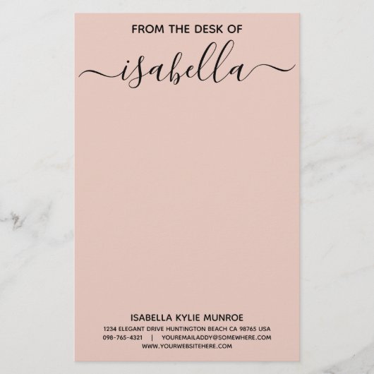 あなたの名前の机からのエレガントなタイポグラフィ 便箋 (正面)