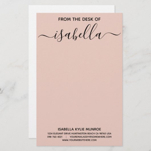 あなたの名前の机からのエレガントなタイポグラフィ 便箋 (正面/裏面)