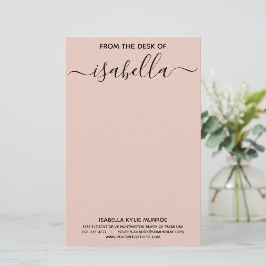 あなたの名前の机からのエレガントなタイポグラフィ 便箋 (スタンド正面)