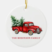 あなたの名前の水の色ヴィンテージ赤いトラックの木の雪 セラミックオーナメント (正面)