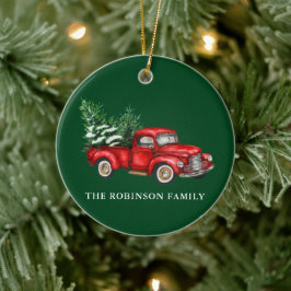 あなたの名前の水の色ヴィンテージ赤トラックの木々緑 セラミックオーナメント
