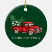 あなたの名前の水の色ヴィンテージ赤トラックの木々緑 セラミックオーナメント (裏面)