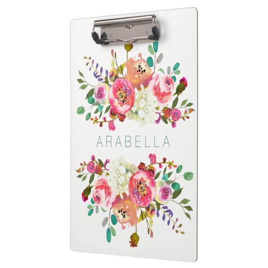 あなたの名前の美しい水彩画の花柄 クリップボード (左)