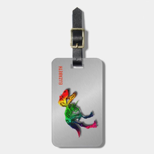 あなたの名前の虹Tのレックスのおもしろいな化石 ラゲッジタグ (正面縦)