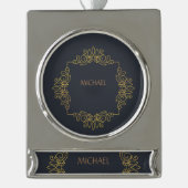 あなたの名前の黒いエレガンス シルバープレートバナーオーナメント (正面)