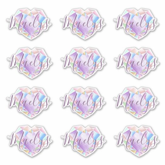 あなたの名前はこちらキュートパステルレインボーハートダイヤモンド シール (正面)