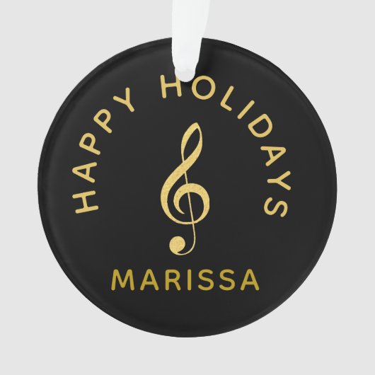 あなたの名前はこちら黒と金ゴールドのトレブルクレフ、 音符記号 オーナメント (正面)