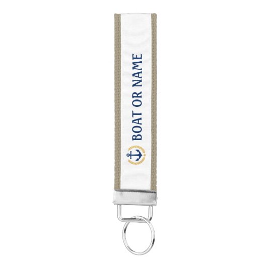 あなたの名前またはボートいかり金ゴールドローレルブルーホワイト リストバンドキーホルダー (鍵ボトム)