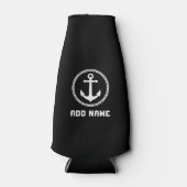 あなたの名前またはボートシー航海のいかり白黒 ボトルクーラー (正面)