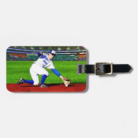 あなたの名前またはモノグラムを持つ野球選手 ラゲッジタグ (正面横)