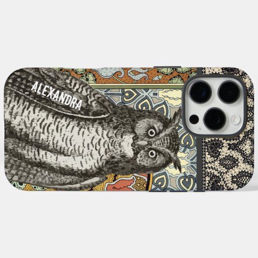 あなたの名前または引用文フクロウトレンディーフローラダマスク Case-Mate iPhoneケース (裏面 (横))