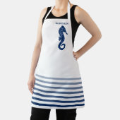 あなたの名前または文字シーホースネイビーブルーホワイトストライプの エプロン (インサイチュ)