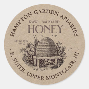 あなたの名前をここでApiary Honey Jarラベルをスケッチ ラウンドシール