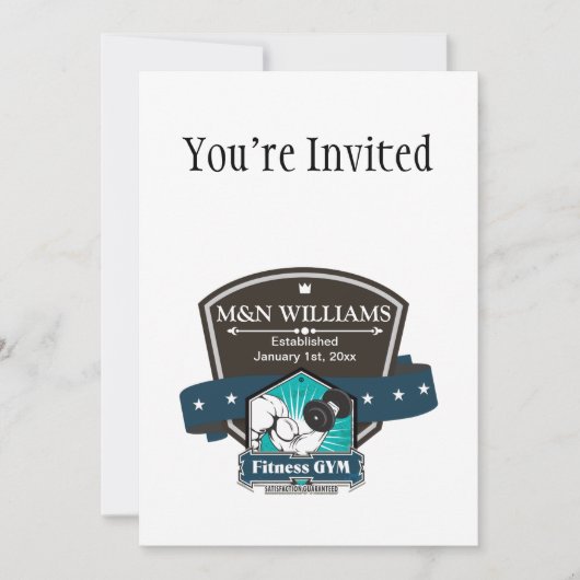あなたの名前をカスタマイズしたフィットネスジムのロゴ 招待状 (正面)
