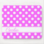 あなたの名前をカスタムするはピンクと大きな白い点を叫ぶ マウスパッド (正面)