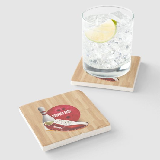 あなたの名前をカスタムするを用いるボーリング・ボールの靴そしてPin ストーンコースター (横)