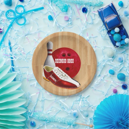 あなたの名前をカスタムするを用いるボーリング・ボールの靴そしてPin ペーパープレート (パーティー)