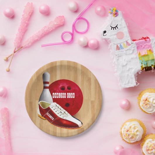 あなたの名前をカスタムするを用いるボーリング・ボールの靴そしてPin ペーパープレート (パーティー)