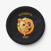 あなたの名前をカスタムするを用いる牡羊座の(占星術の)十二宮図の誕生日の印 ペーパープレート (正面)
