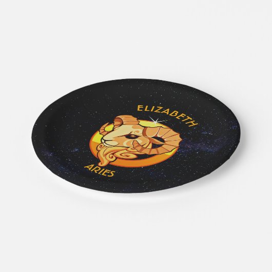 あなたの名前をカスタムするを用いる牡羊座の(占星術の)十二宮図の誕生日の印 ペーパープレート (アングル)