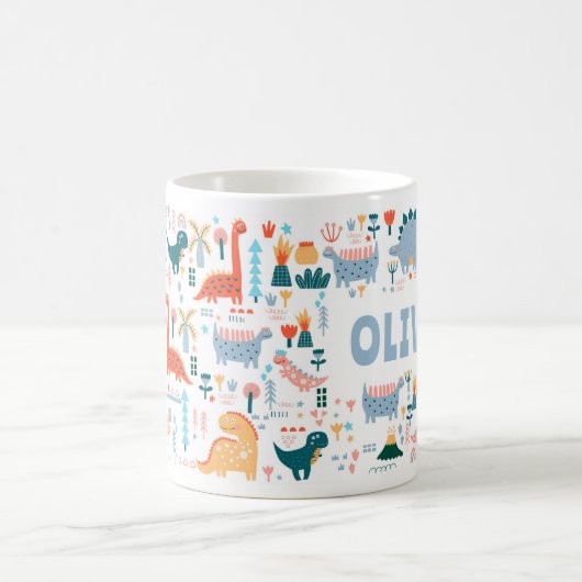 あなたの名前をカスタムするキッズかわいカラフル恐竜 コーヒーマグカップ (中央)